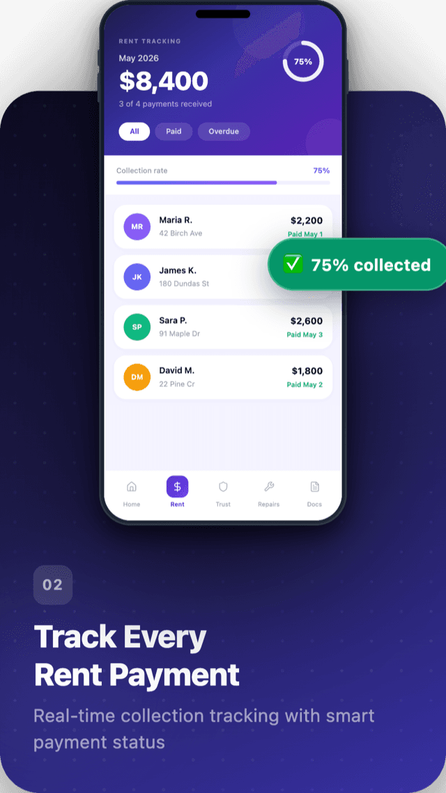Habyn for Android rent tracking screen with payment status per unit